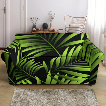 Green Neon Tropical Palm Leaves Loveseat Slipcover-JTAMIGO.COM