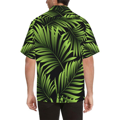 Green Neon Tropical Palm Leaves Men Aloha Hawaiian Shirt