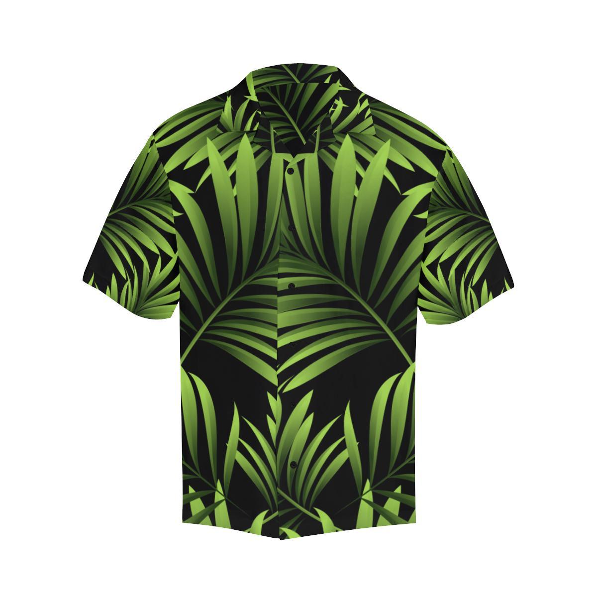Green Neon Tropical Palm Leaves Men Aloha Hawaiian Shirt