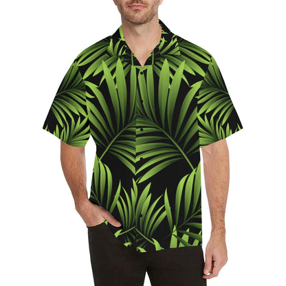 Green Neon Tropical Palm Leaves Men Aloha Hawaiian Shirt