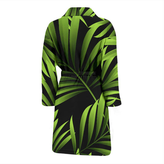 Green Neon Tropical Palm Leaves Men Bath Robe-JTAMIGO.COM