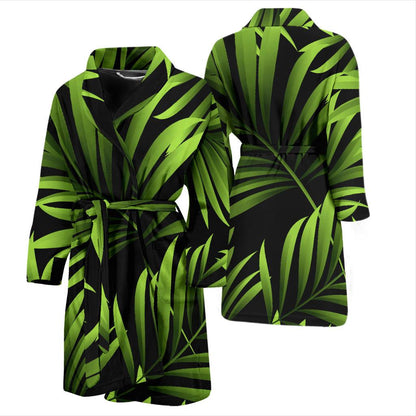 Green Neon Tropical Palm Leaves Men Bath Robe-JTAMIGO.COM
