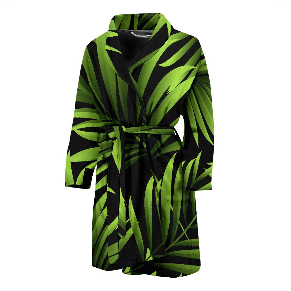 Green Neon Tropical Palm Leaves Men Bath Robe-JTAMIGO.COM