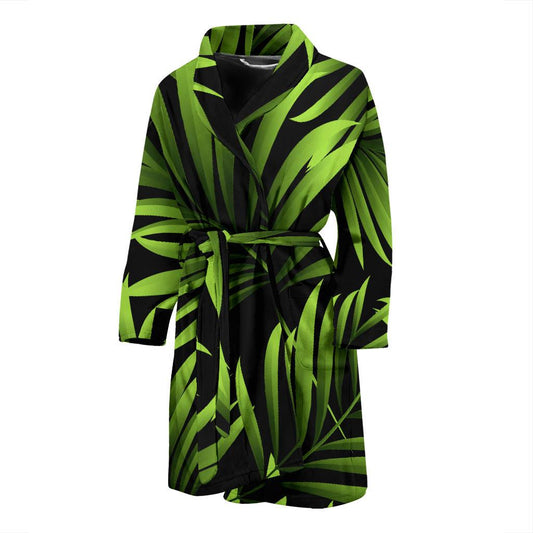 Green Neon Tropical Palm Leaves Men Bath Robe-JTAMIGO.COM