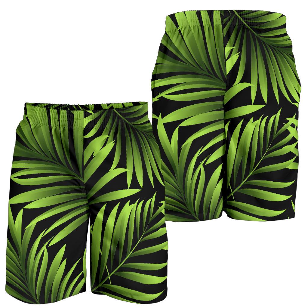 Green Neon Tropical Palm Leaves Mens Shorts-JTAMIGO.COM
