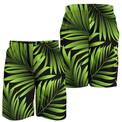 Green Neon Tropical Palm Leaves Mens Shorts-JTAMIGO.COM