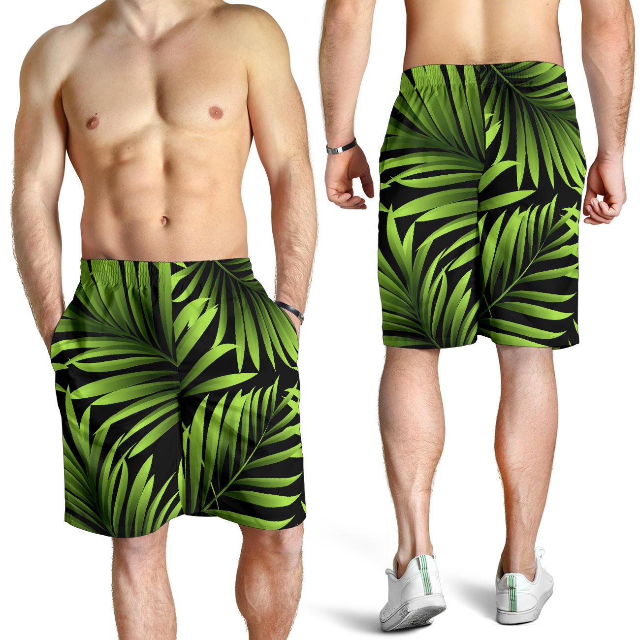 Green Neon Tropical Palm Leaves Mens Shorts-JTAMIGO.COM