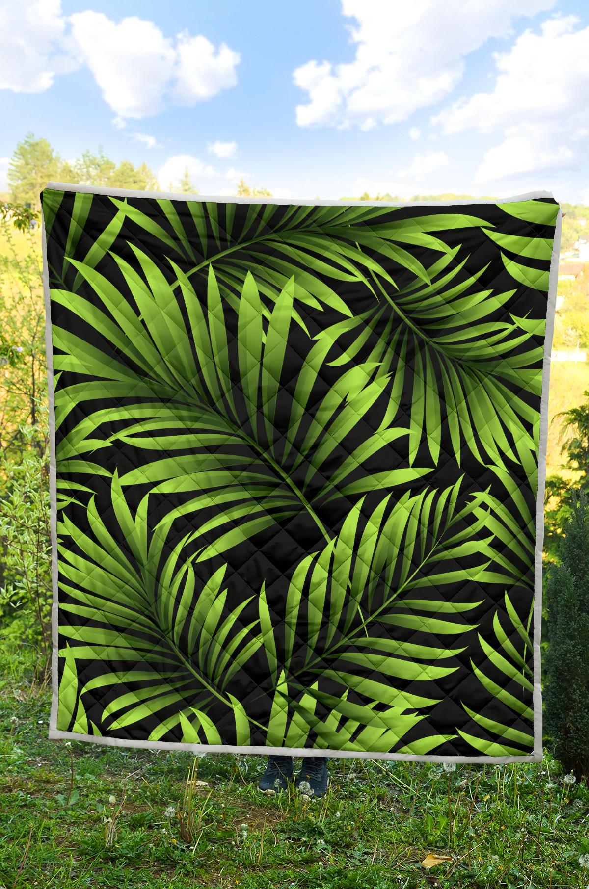 Green Neon Tropical Palm Leaves Premium Quilt-JTAMIGO.COM