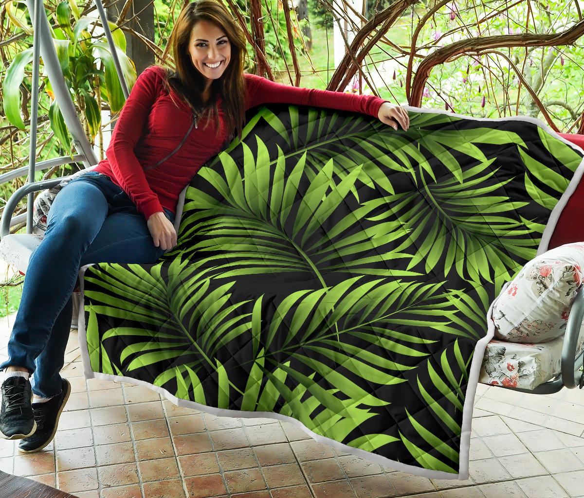 Green Neon Tropical Palm Leaves Premium Quilt-JTAMIGO.COM