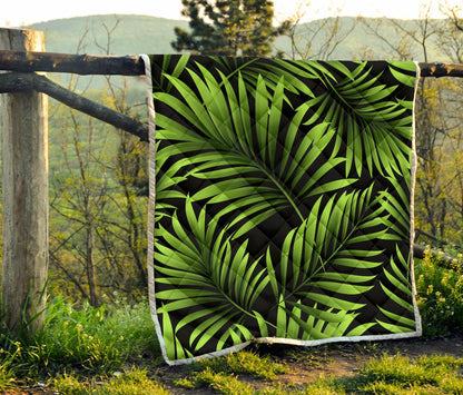 Green Neon Tropical Palm Leaves Premium Quilt-JTAMIGO.COM