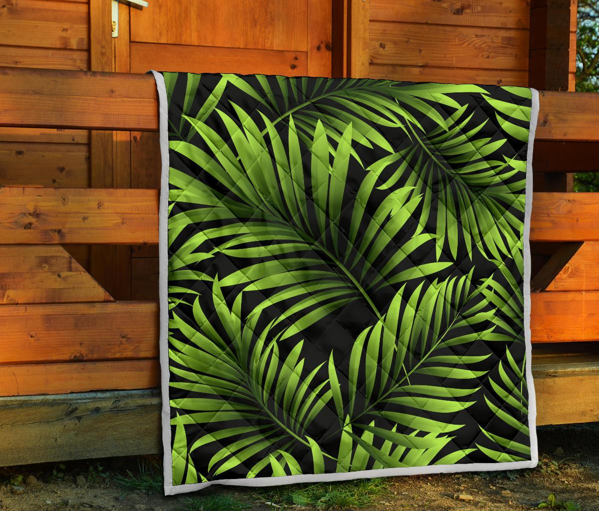Green Neon Tropical Palm Leaves Premium Quilt-JTAMIGO.COM