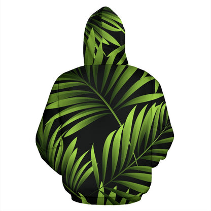 Green Neon Tropical Palm Leaves Pullover Hoodie