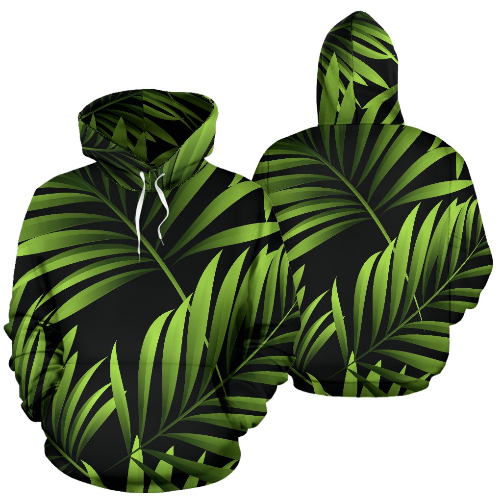 Green Neon Tropical Palm Leaves Pullover Hoodie
