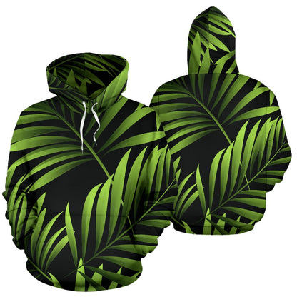 Green Neon Tropical Palm Leaves Pullover Hoodie