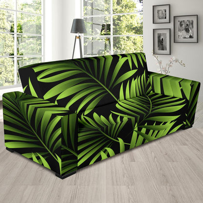 Green Neon Tropical Palm Leaves Sofa Slipcover-JTAMIGO.COM
