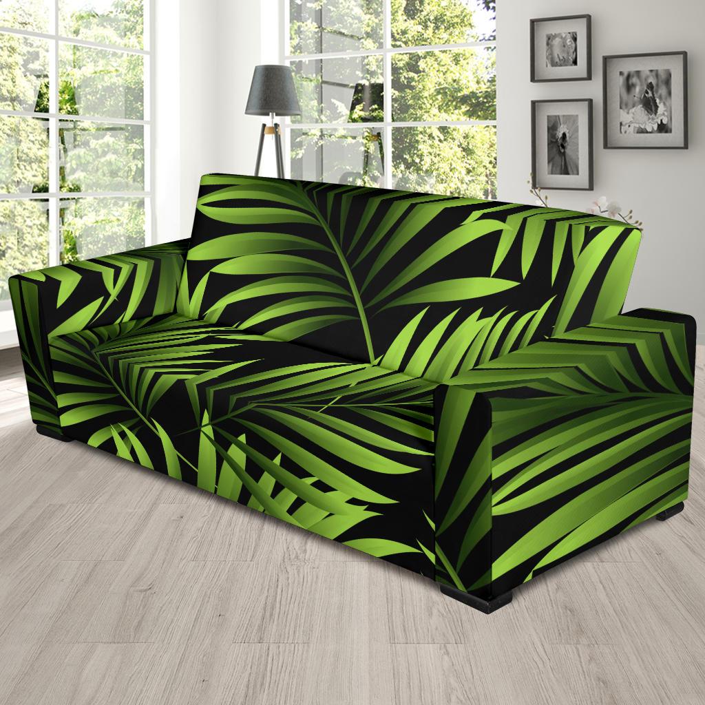 Green Neon Tropical Palm Leaves Sofa Slipcover-JTAMIGO.COM