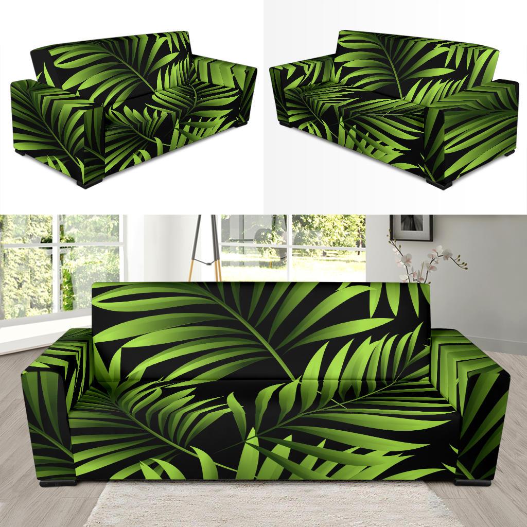Green Neon Tropical Palm Leaves Sofa Slipcover-JTAMIGO.COM
