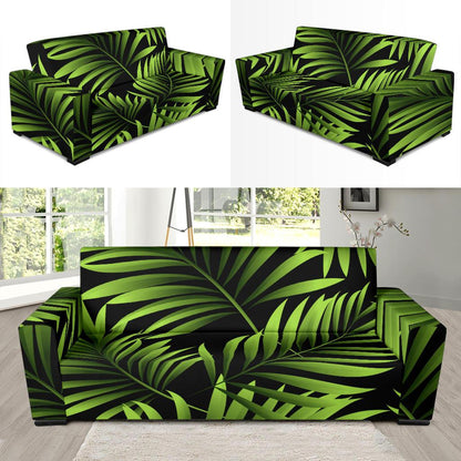 Green Neon Tropical Palm Leaves Sofa Slipcover-JTAMIGO.COM