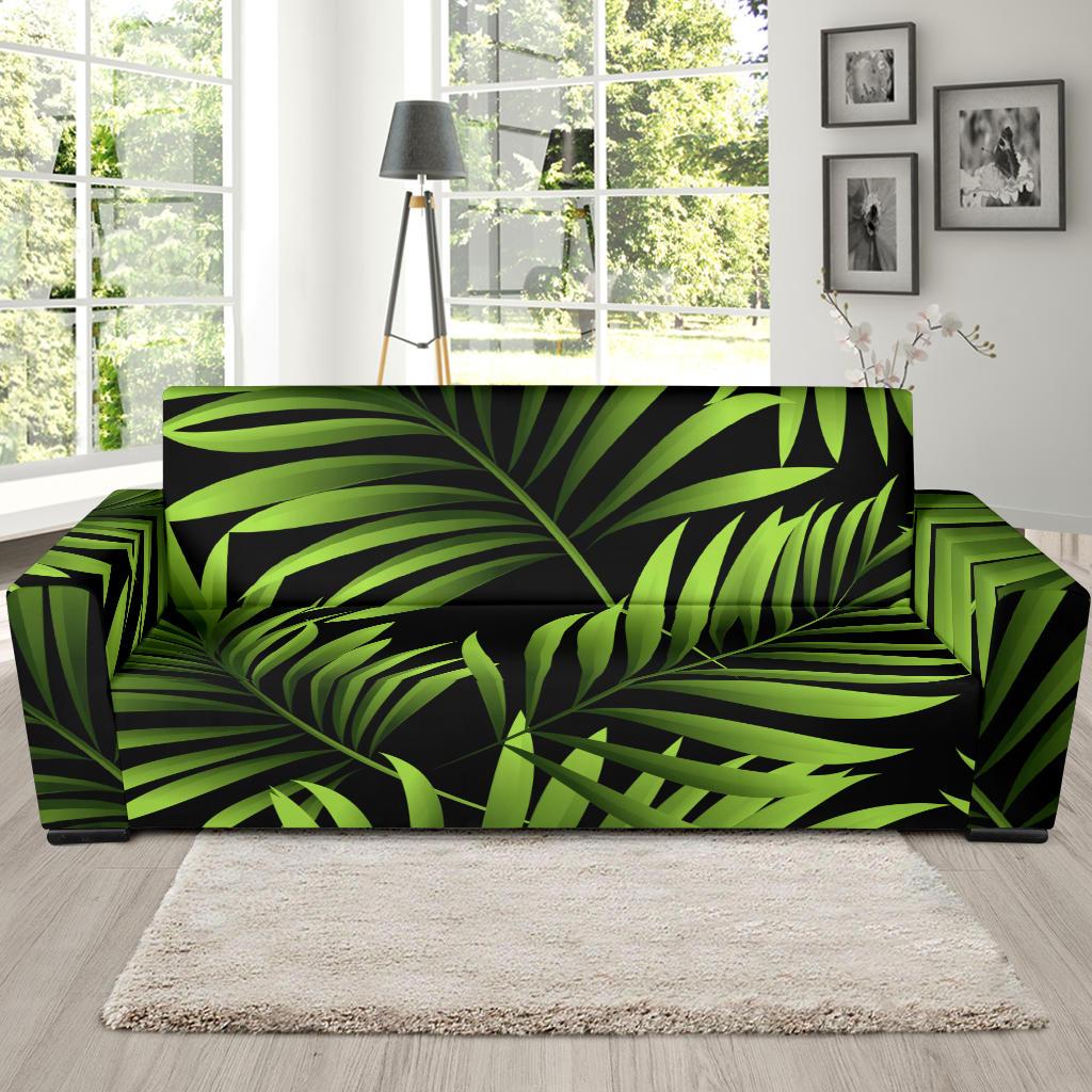 Green Neon Tropical Palm Leaves Sofa Slipcover-JTAMIGO.COM