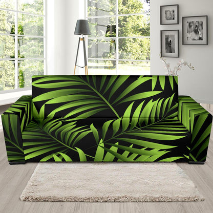 Green Neon Tropical Palm Leaves Sofa Slipcover-JTAMIGO.COM