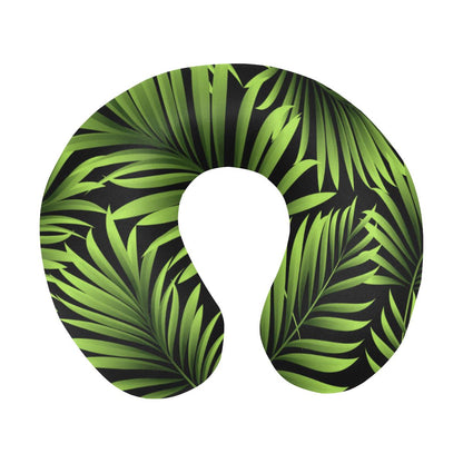 Green Neon Tropical Palm Leaves U-Shaped Travel Neck Pillow-JTAMIGO.COM