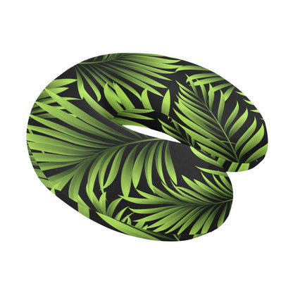 Green Neon Tropical Palm Leaves U-Shaped Travel Neck Pillow-JTAMIGO.COM