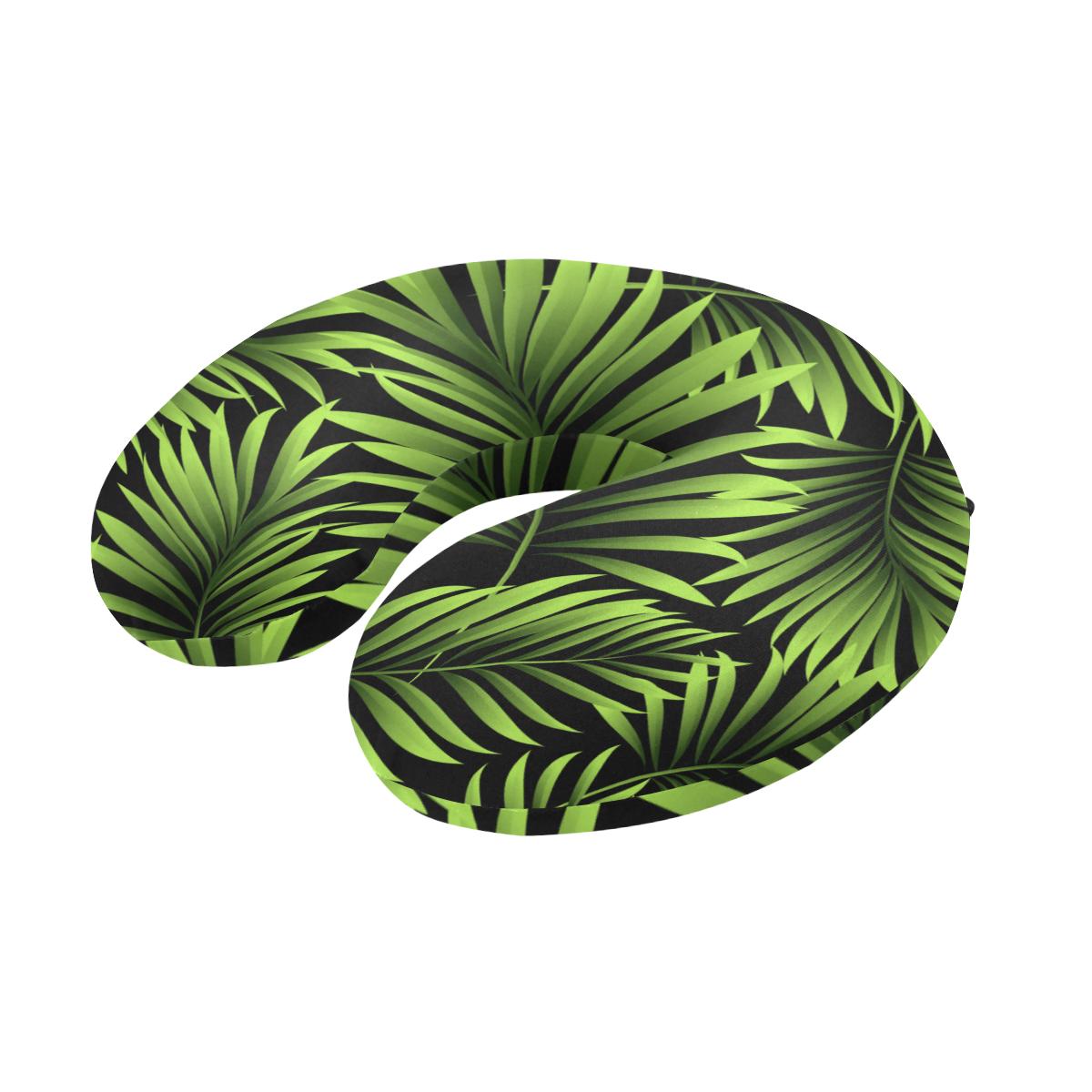 Green Neon Tropical Palm Leaves U-Shaped Travel Neck Pillow-JTAMIGO.COM