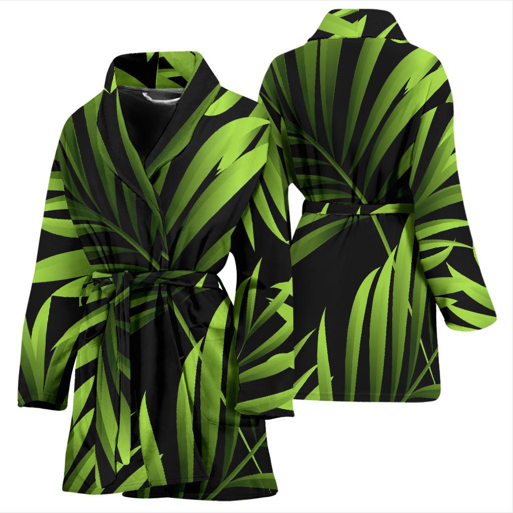 Green Neon Tropical Palm Leaves Women Bath Robe-JTAMIGO.COM
