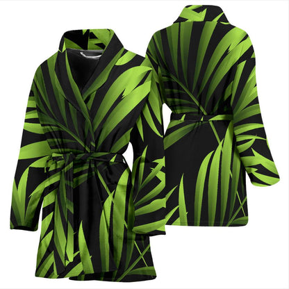 Green Neon Tropical Palm Leaves Women Bath Robe-JTAMIGO.COM