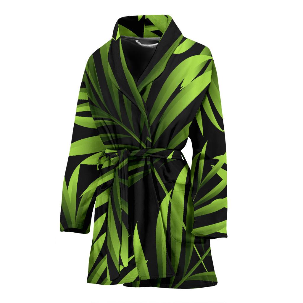Green Neon Tropical Palm Leaves Women Bath Robe-JTAMIGO.COM