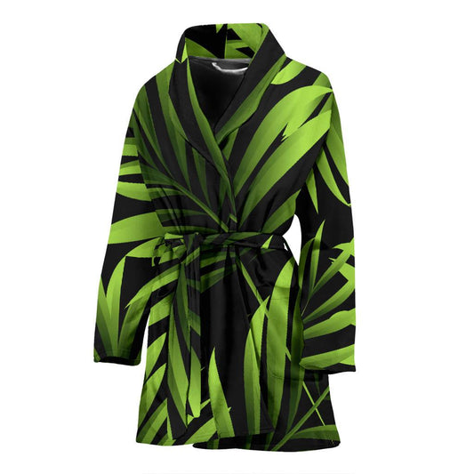Green Neon Tropical Palm Leaves Women Bath Robe-JTAMIGO.COM
