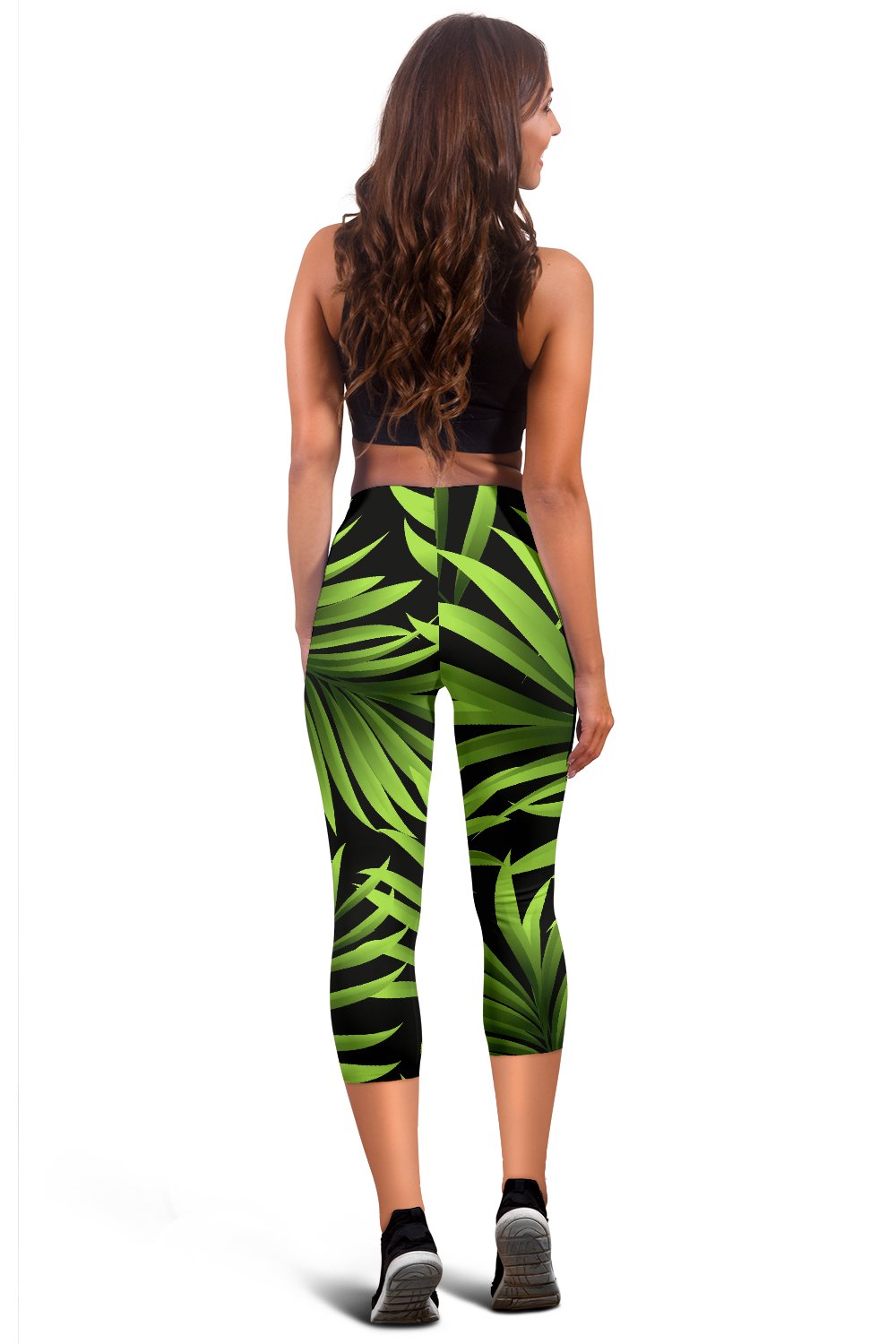 Green Neon Tropical Palm Leaves Women Capris
