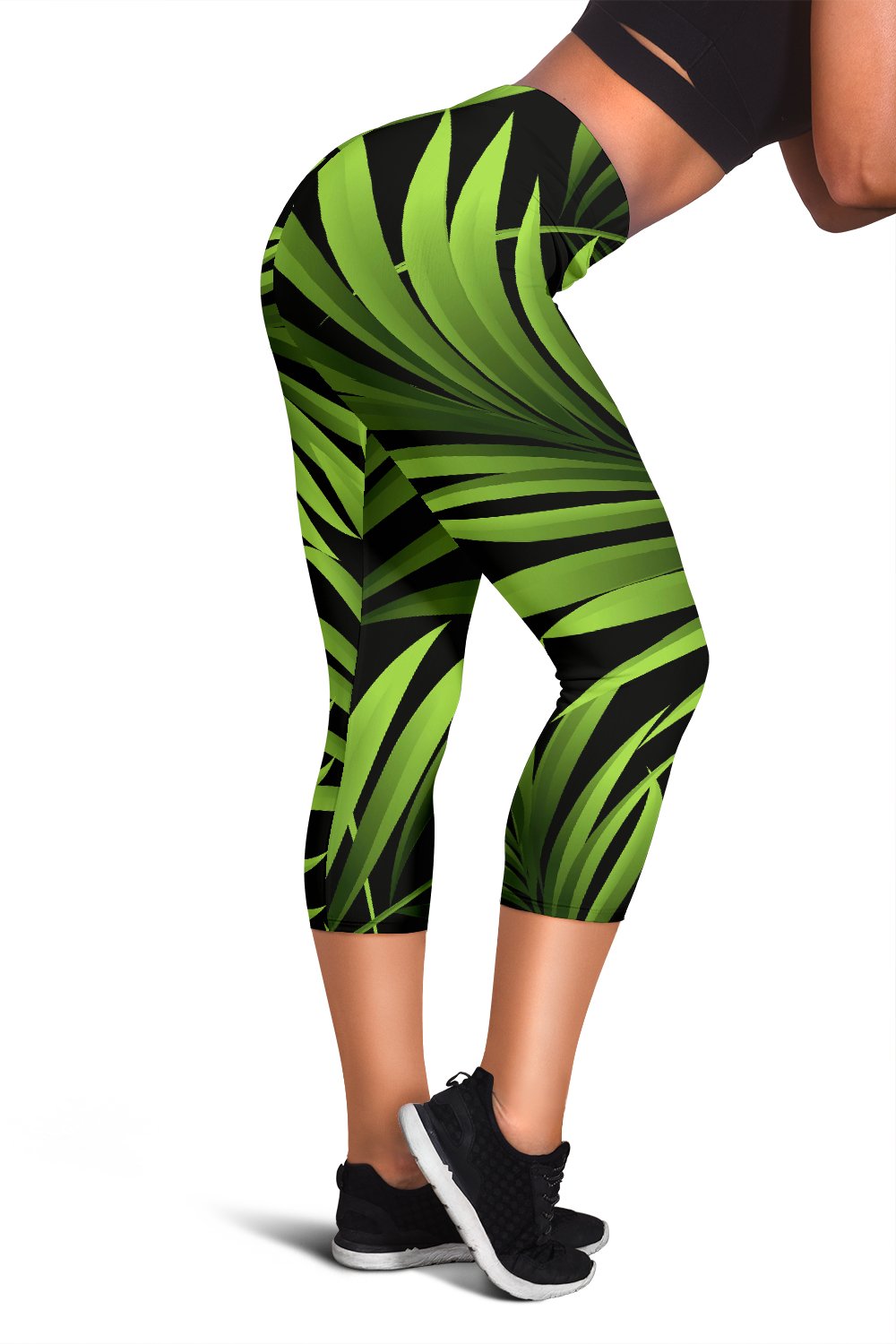 Green Neon Tropical Palm Leaves Women Capris