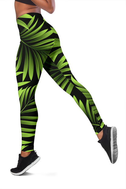 Green Neon Tropical Palm Leaves Women Leggings