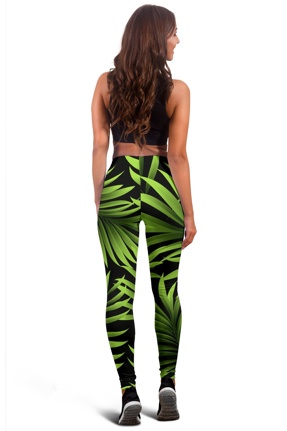 Green Neon Tropical Palm Leaves Women Leggings