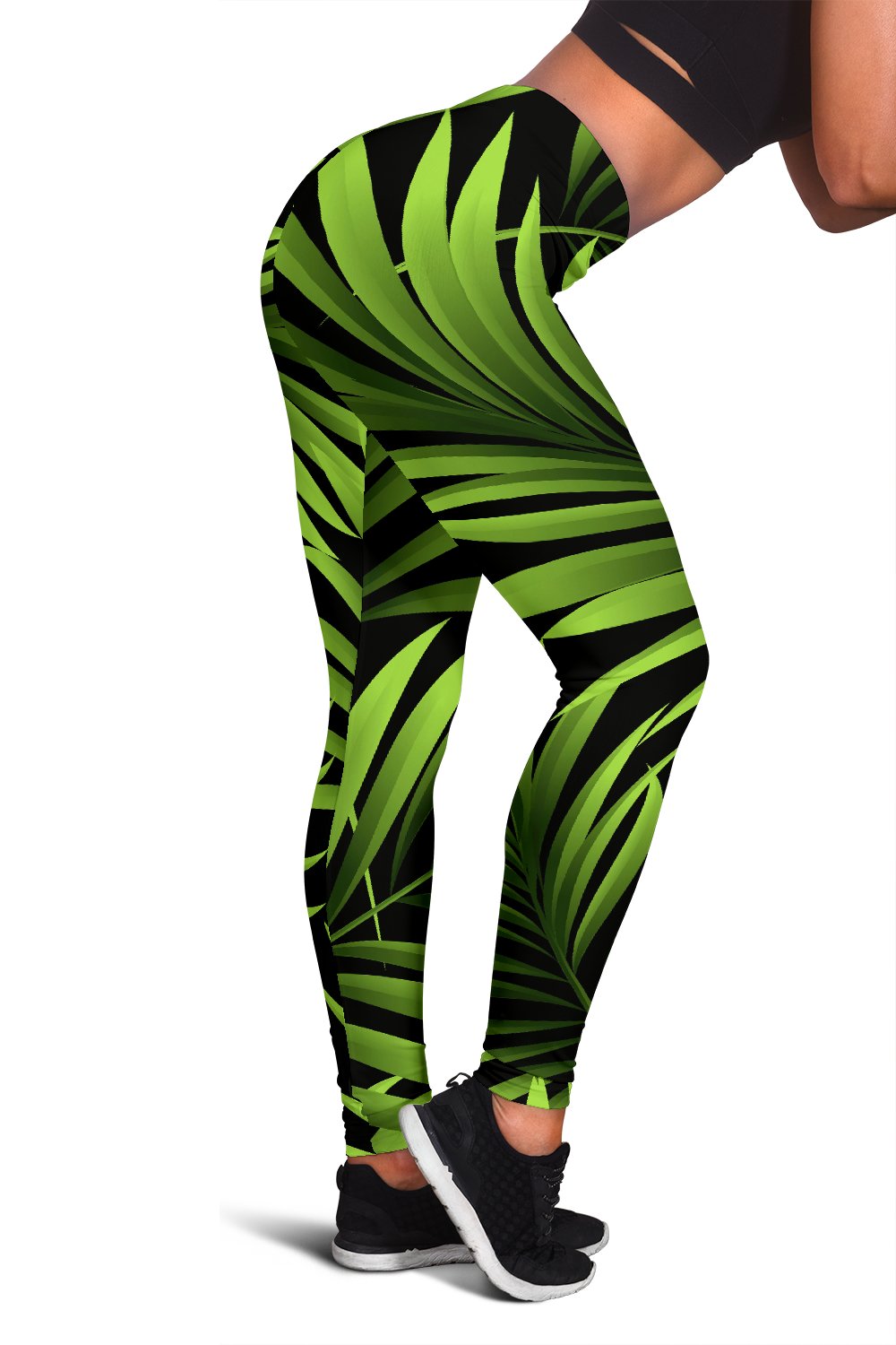 Green Neon Tropical Palm Leaves Women Leggings