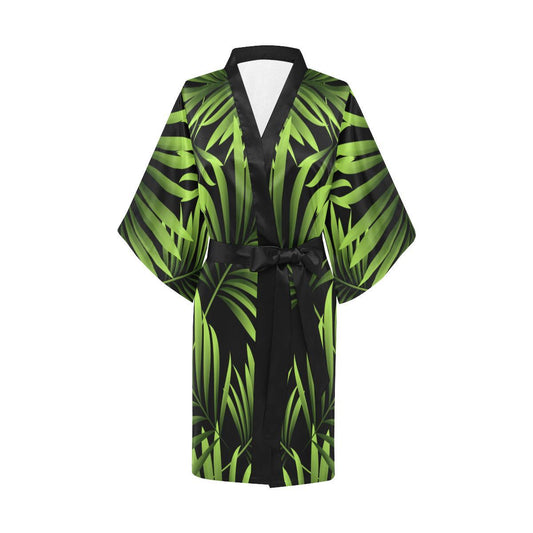 Green Neon Tropical Palm Leaves Women Short Kimono Robe