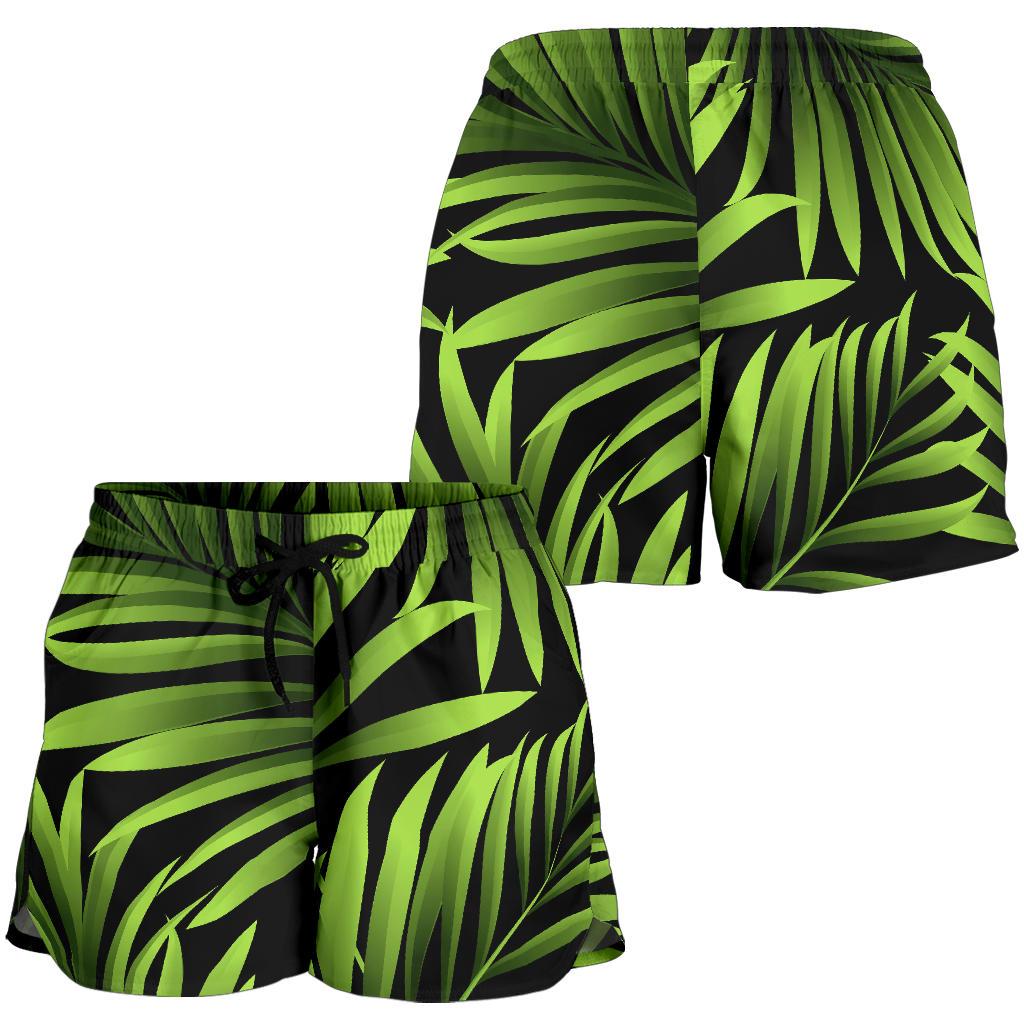 Green Neon Tropical Palm Leaves Women Shorts-JTAMIGO.COM