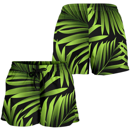 Green Neon Tropical Palm Leaves Women Shorts-JTAMIGO.COM