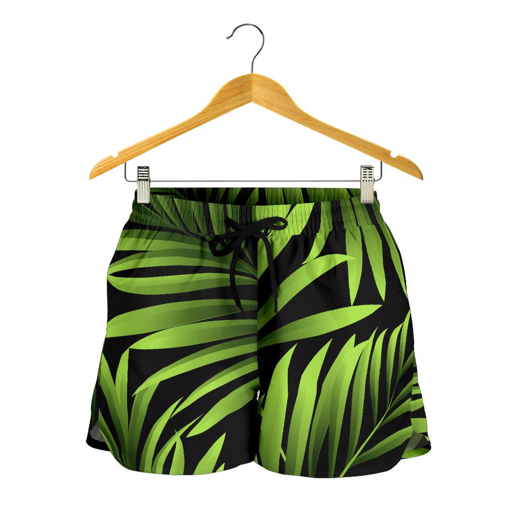 Green Neon Tropical Palm Leaves Women Shorts-JTAMIGO.COM