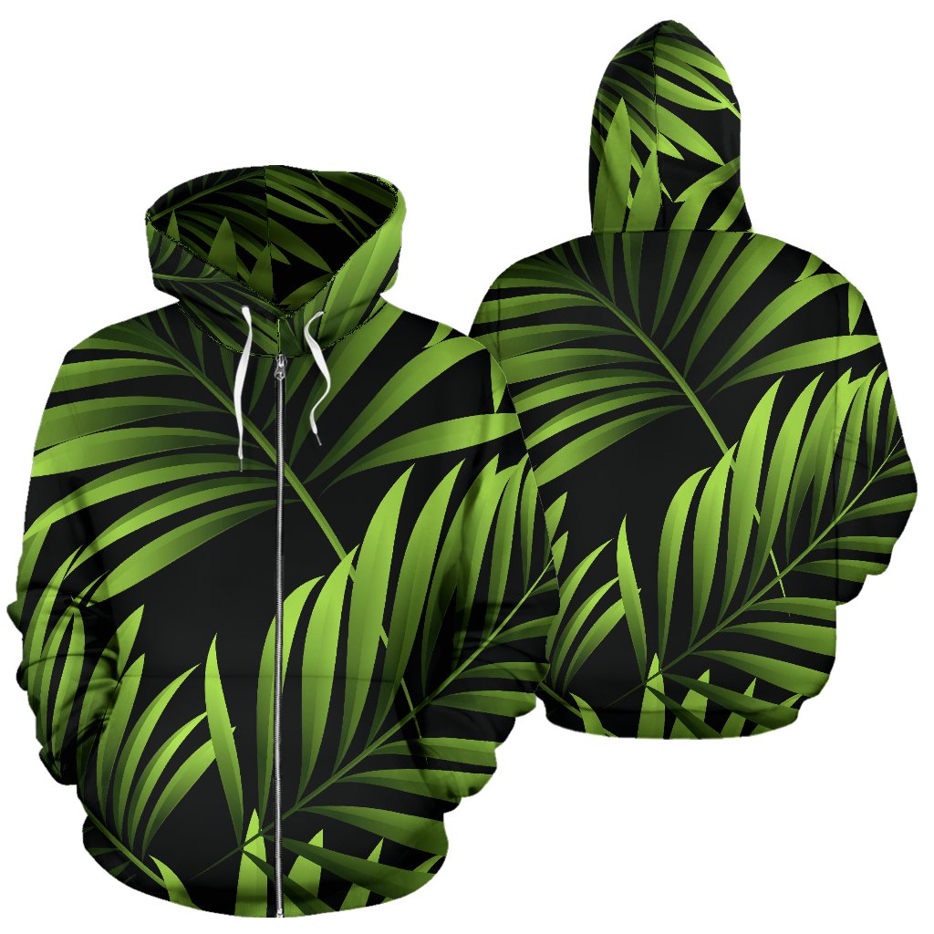 Green Neon Tropical Palm Leaves Zip Up Hoodie