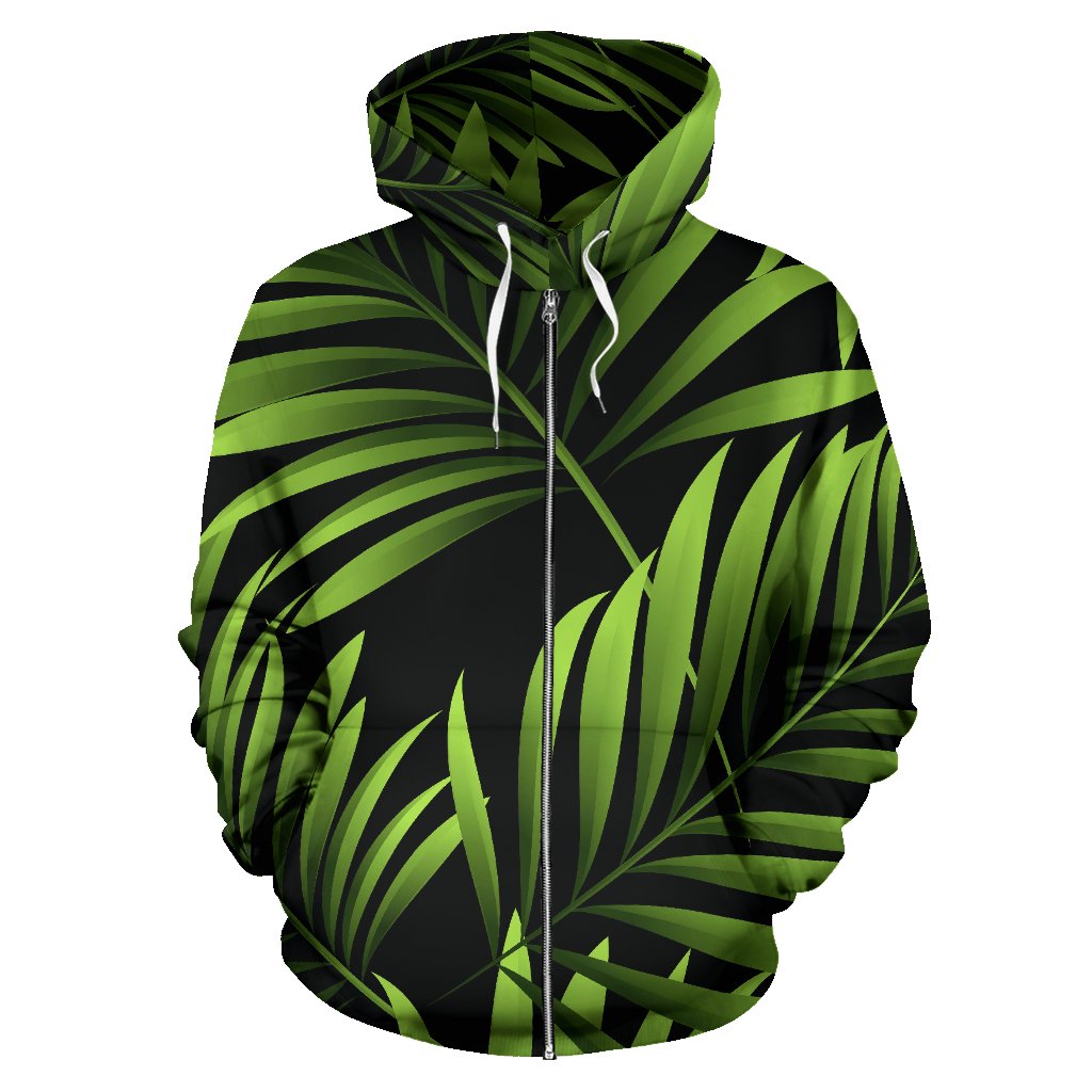 Green Neon Tropical Palm Leaves Zip Up Hoodie