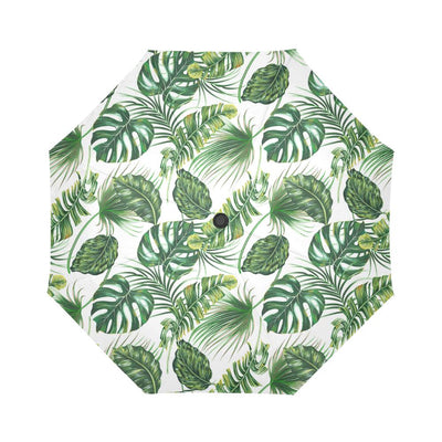 Green Pattern Tropical Palm Leaves Automatic Foldable Umbrella