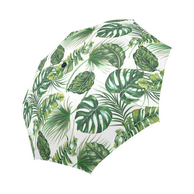 Green Pattern Tropical Palm Leaves Automatic Foldable Umbrella