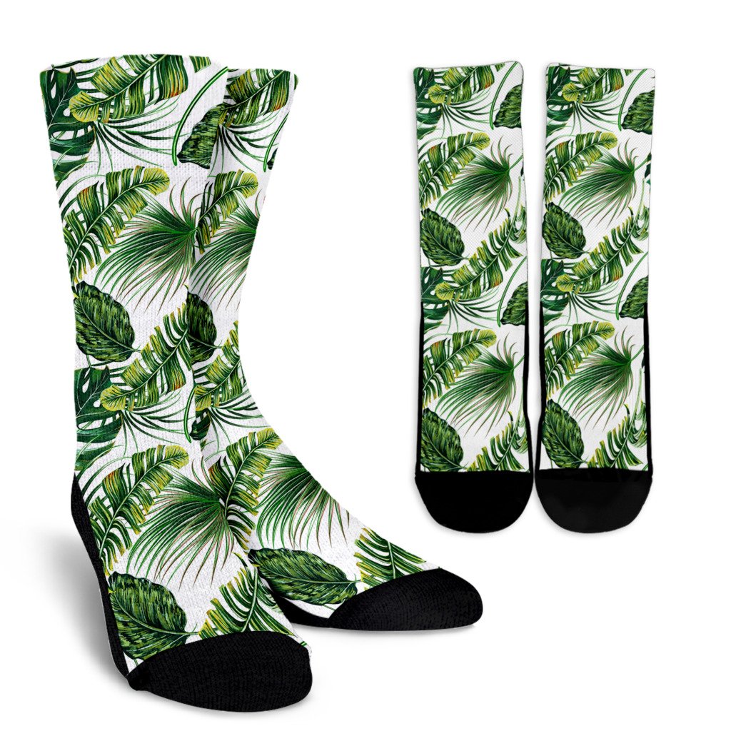 Green Pattern Tropical Palm Leaves Crew Socks