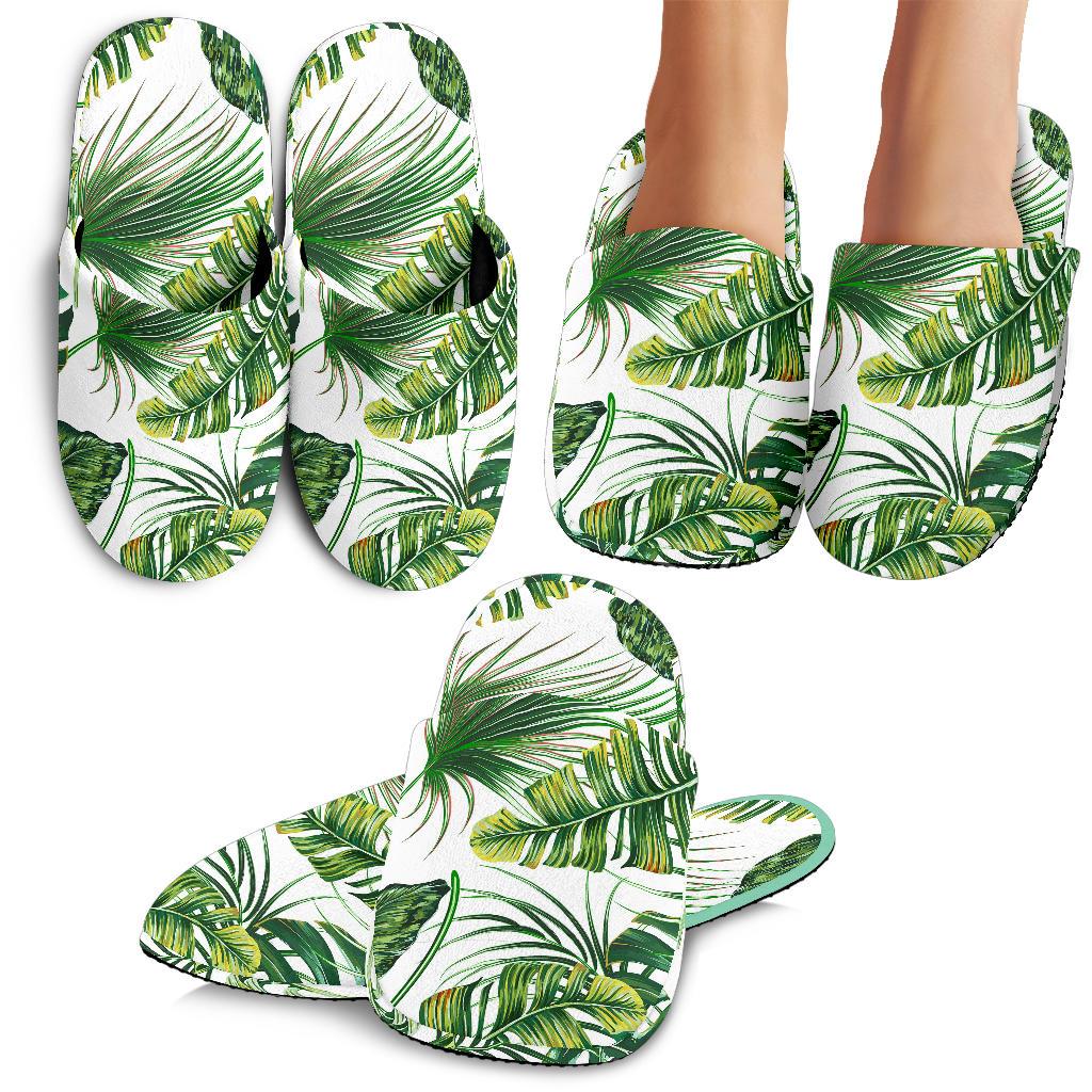 Green Pattern Tropical Palm Leaves House Slippers