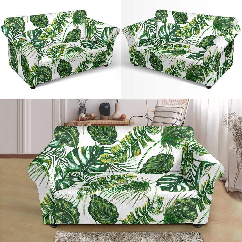 Green Pattern Tropical Palm Leaves Loveseat Slipcover-JTAMIGO.COM
