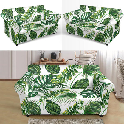 Green Pattern Tropical Palm Leaves Loveseat Slipcover-JTAMIGO.COM