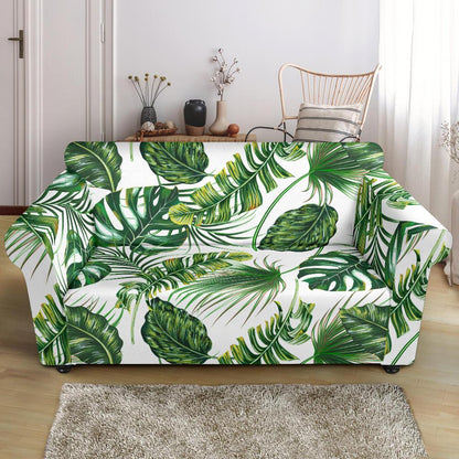 Green Pattern Tropical Palm Leaves Loveseat Slipcover-JTAMIGO.COM