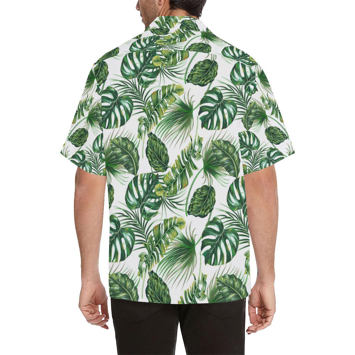 Green Pattern Tropical Palm Leaves Men Aloha Hawaiian Shirt